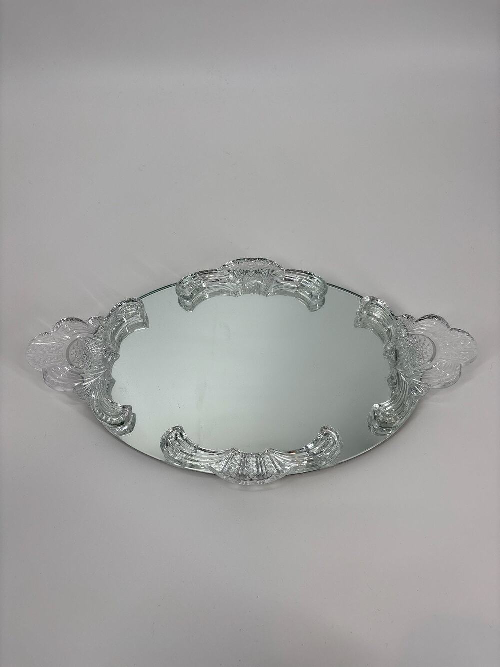 VTG. EXQUISITE LEAD CRYSTAL GLASS VANITY MIRRORED DRESSER TRAY 18 1/2" x 10 1/4"
